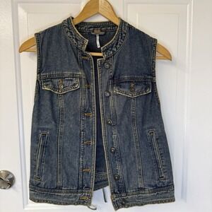 Free People Tate Denim Vest Lace Up Western Boho Country Med Wash Womens Size XS